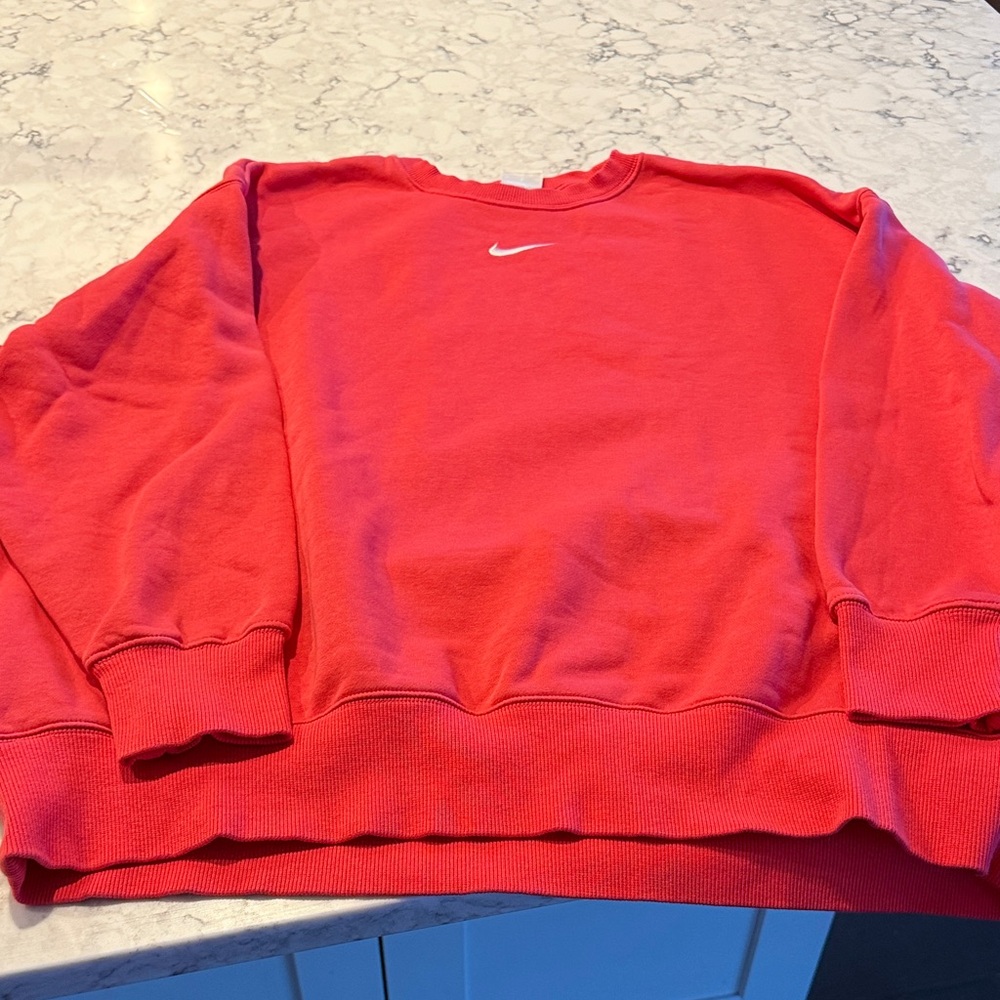 Nike Coral-Red Crewneck Sweatshirt with Black Swoosh Tag
